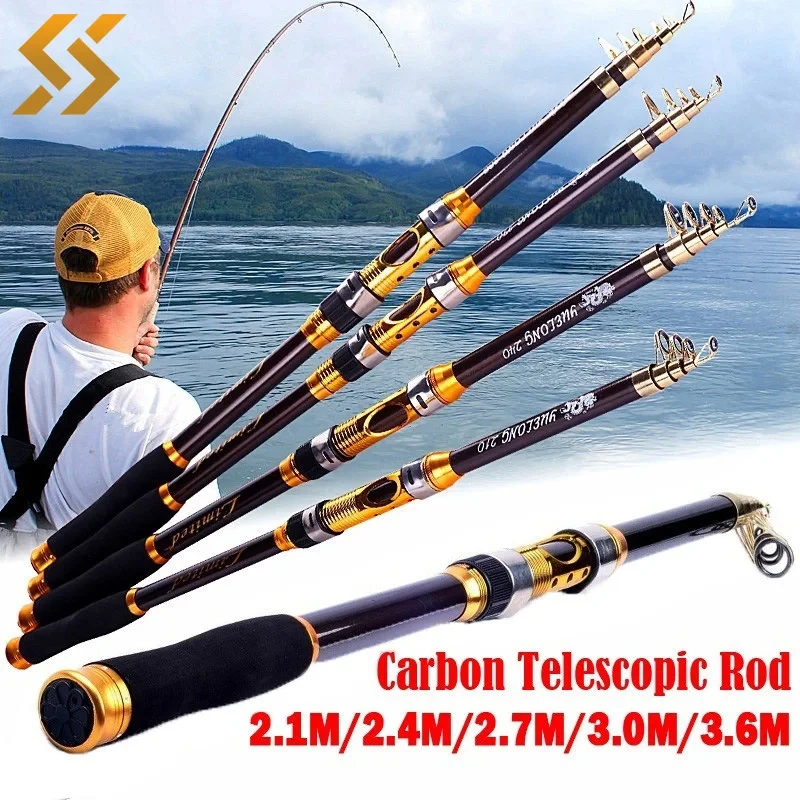 Sougayilang 2.1M 2.4M 2.7M 3.0M Spinning Fishing Rod  Ultralight Carbon Fiber Portable Telescopic Fishing Pole for Trout Carp