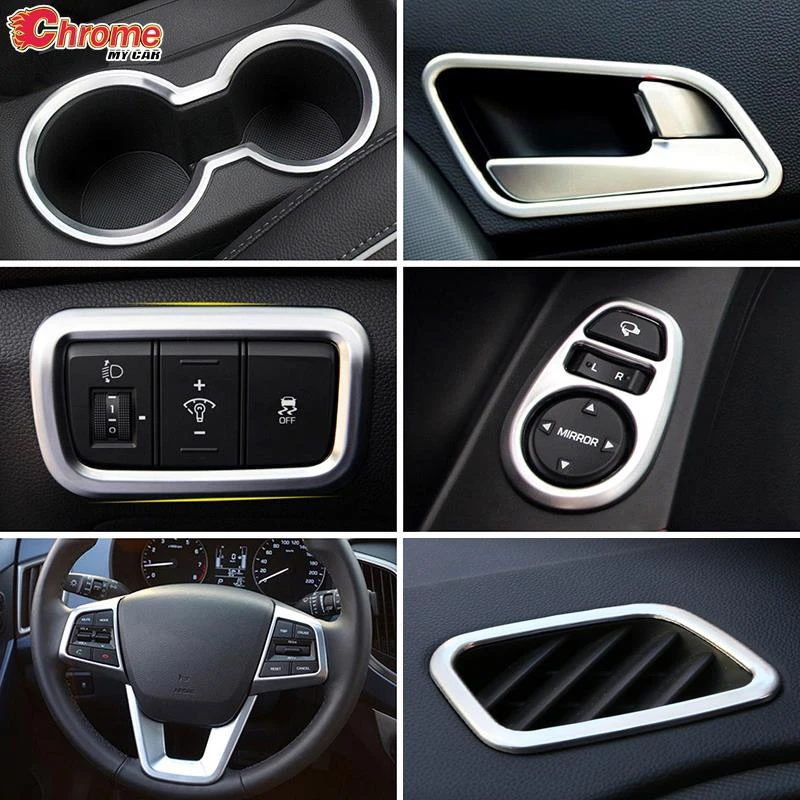 For Hyundai Creta IX25 2015 2016 2017 2018 Chrome Interior Door Handle Cup Holder Trim Cover Decoration Accessories Car Styling