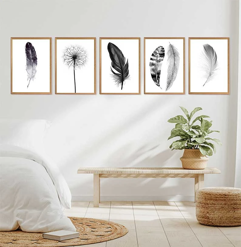 Scandinavian Posters Nordic Poster Black and White Pictures Feather Wall Painting Abstract Art Prints Living Room Wall Decor