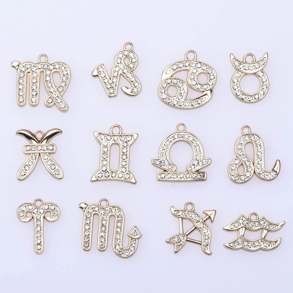 DLY Designer Alphalet Silver And Gold 12 Zodiac Sign Metal Letter Diamond Metal Charms