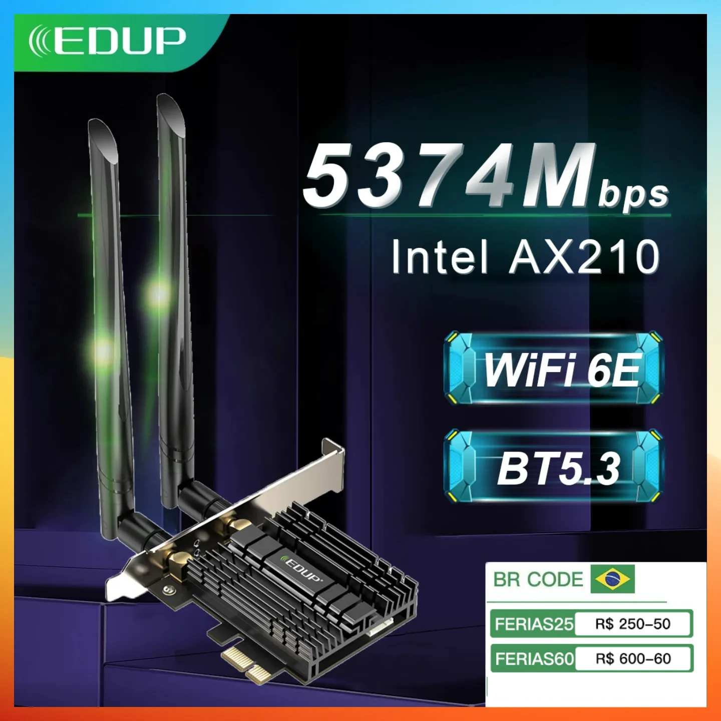 EDUP 2974Mbps WiFi 6 PCIE Wireless WiFi Adapter Bluetooth 5.1 Intel AX200 Dual Band 2.4G/5Ghz PCI Express 802.11AX Wi-Fi Card