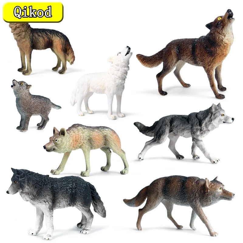 2021 Hot Sale Wild Beast Animals Gray Wolf Simulation Baby Wolves Action Figures Collection Lifelike PVC High Quality Model Toy