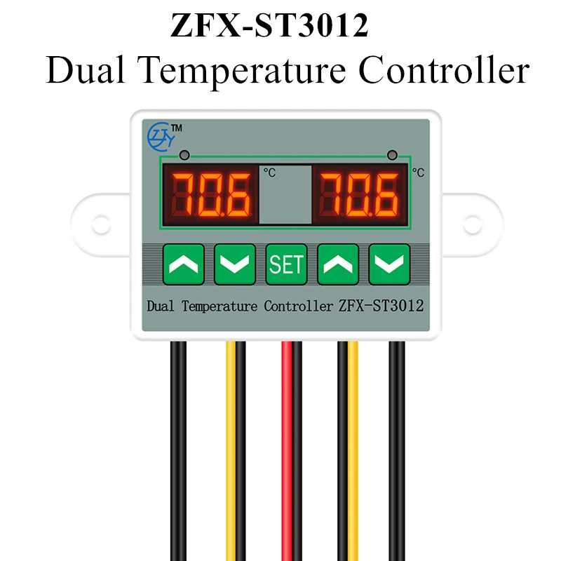 ZFX-ST3012 Dual Temperature Controller Digital Thermostat Incubator Control Microcomputer Dual Probe AC 220V 12V 24V 40% Off