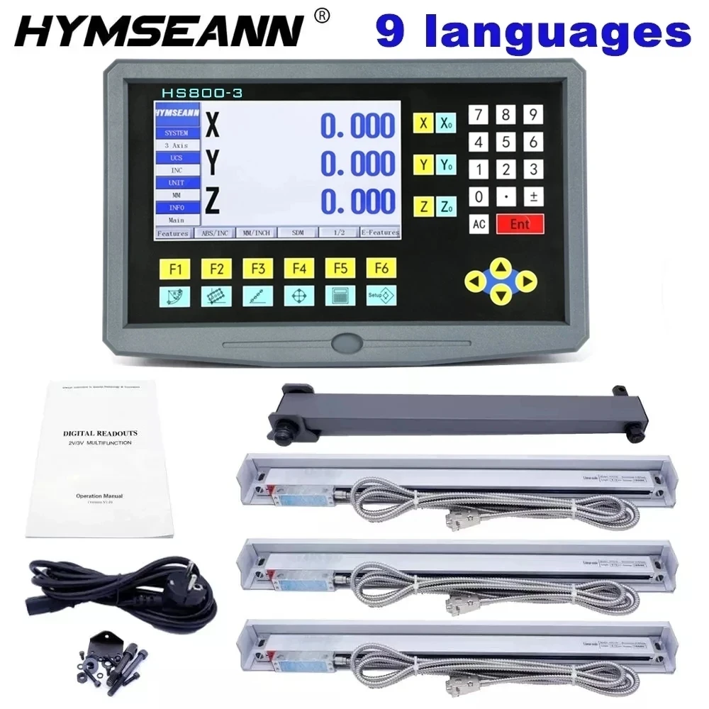 Complete Set 3 Axis LCD Digital Readout DRO with 3 Pieces 0-1000mm Glass Linear Scale Encoder Sensor For Milling Lathe YH800-3