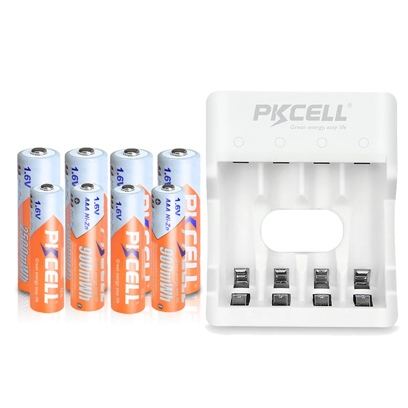 4PCS 1.6V NI-ZN AAA battery +4pcs AA rechargeable batteries packed with NIZN Battery charger for AA/AAA NI*-ZN battery PKCELL