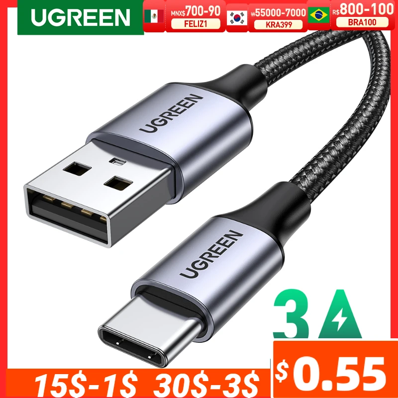 UGREEN 3A Type C Cable Fast USB Charging Cable USB C Cable for Xiaomi Samsung Huawei Type C Cable Mobile Phone Charging Cord