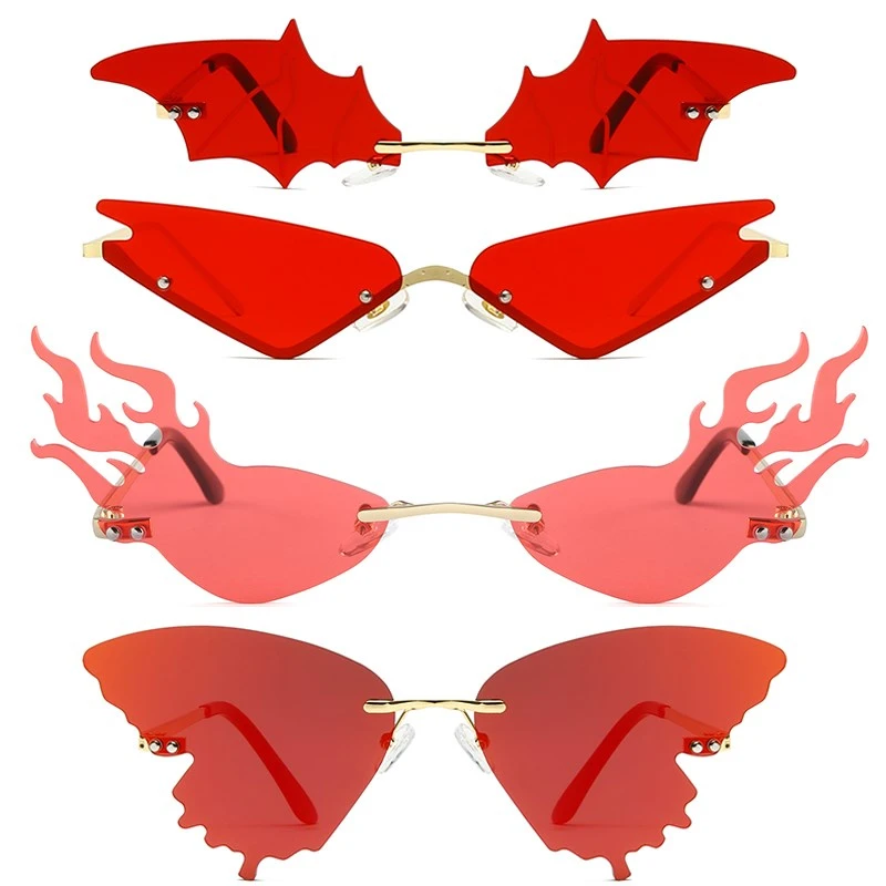 Luxury Fashion Fire Flame Sunglasses Women Rimless Wave Sun Glasses Metal Shades For Vintage Women Mirror Eyewear UV400