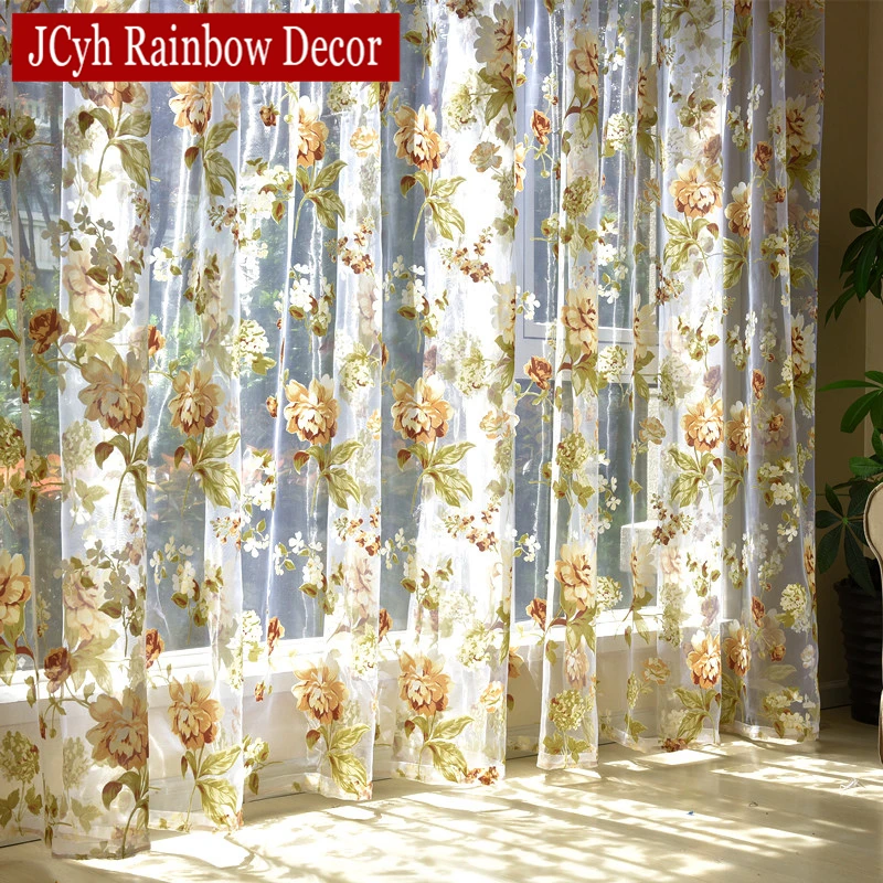 Floral Tulle Curtains For Living Room Purple Sheer Curtains For Children Bedroom Door Short Kitchen Window Curtains Kids Drapes