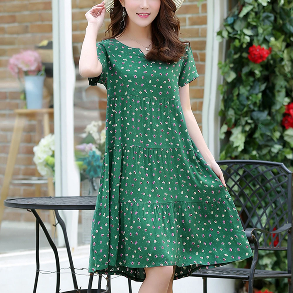 New arrival  2021 summer dot dress vestido slim loose V-neck casual women clothing cotton patchwork vestidos dresses plus size