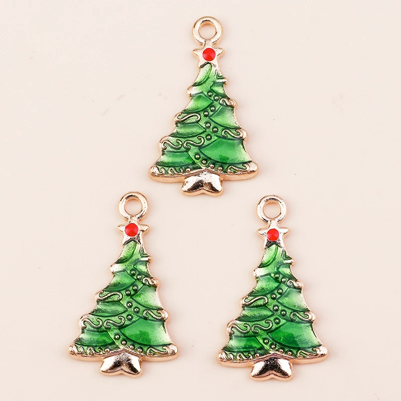10pcs 14*24mm Creative Christmas Tree Charms DIY for Bracelets Pendants Earrings Making Enamel Gift Charms Jewelry Accessories