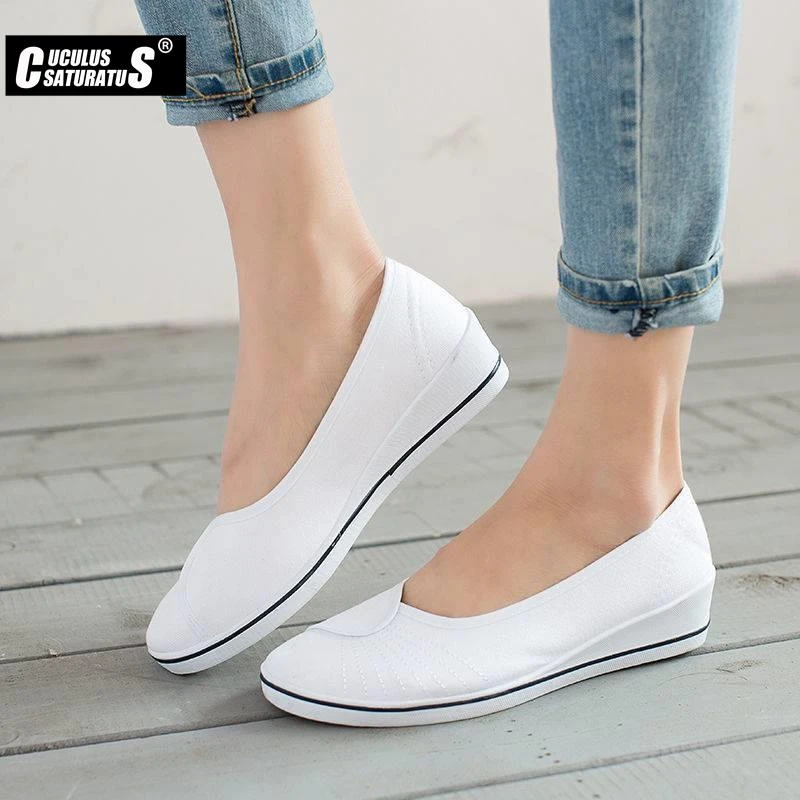 Cuculus Women Loafers Soft Slip On Canvas Flats Shoes Woman Solid Casual Breathable Shoe For Mother Platform Shoes 804