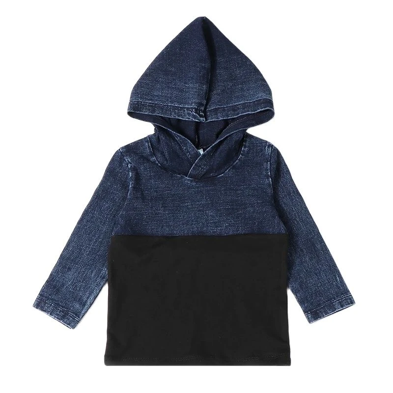 Top kds t-shirt long sleeves baby clothes boy/girl clothes hooded shirt child school clothes denim blue autumn winter clothes