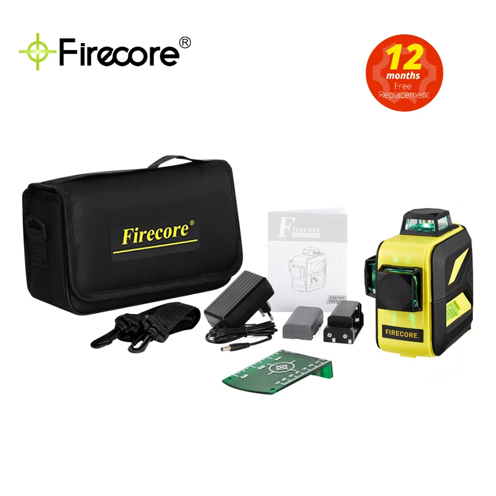 FIRECORE 12 Lines 3D Green Laser Level Self-Leveling 360 Horizontal And Vertical Cross Powerful Laser Level(F93T-XG)