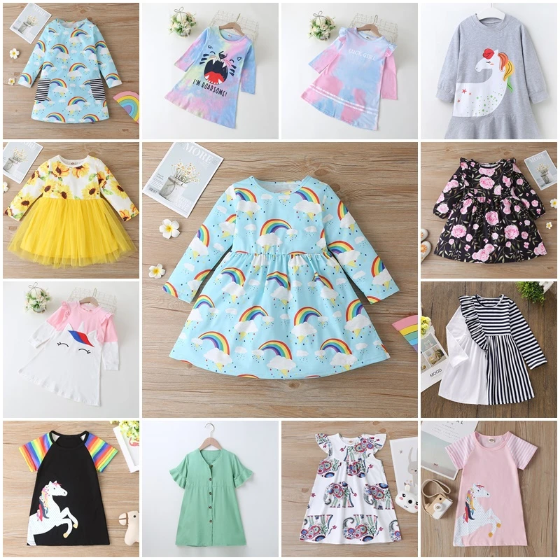 New Girls Dress Toddler Baby Clothes Dresses Summer Children Clothing Rainbow A-line Cotton Princess Kids Tops Outfits for 1-7 Y