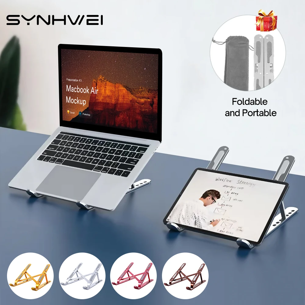 Foldable Aluminum Laptop Stand 7 Levels Adjustable For Desktop 11-17 inch Macbook Air Pro 13 15 Notebook Holder Accessories