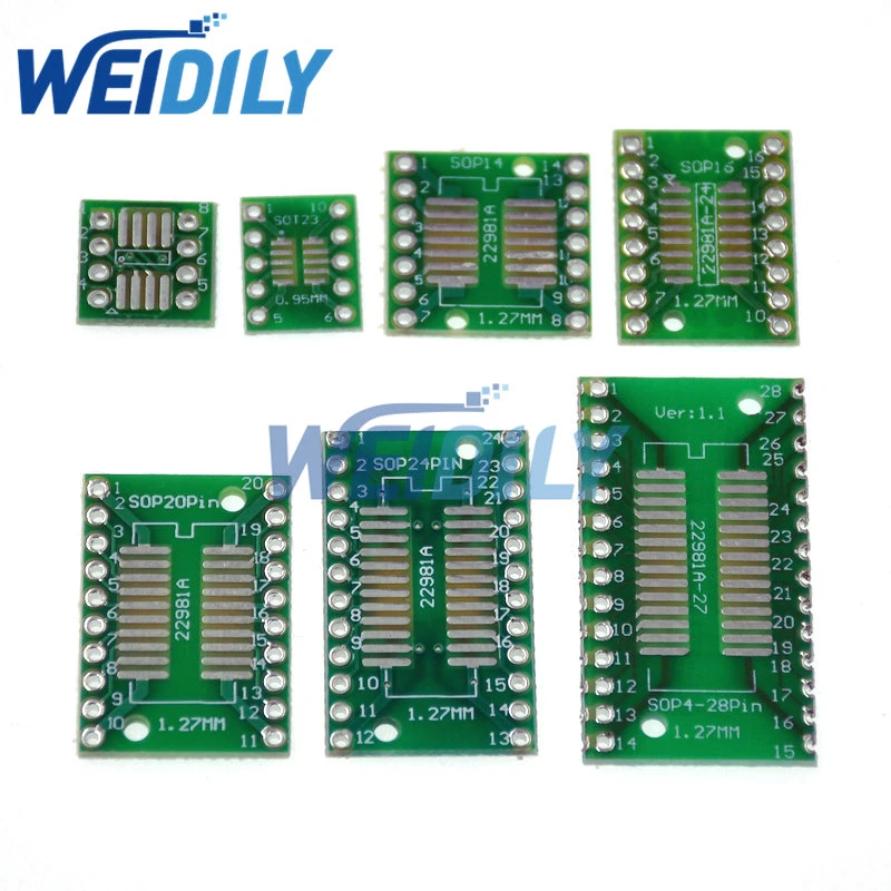 35pcs=7value*5pcs PCB Board Kit SMD Turn To DIP SOP MSOP SSOP TSSOP SOT23 8 10 14 16 20 24 28 SMT To DIP