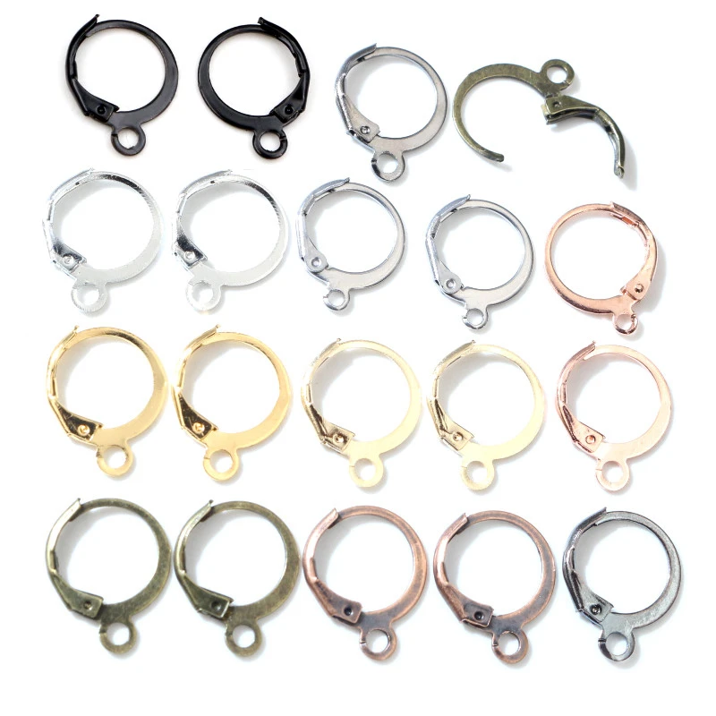 14x12mm 30pcs High Quality Silver Color Rose Gold Color Bronze Rhodium French Earring Hooks Wire Settings Base Whole Sale