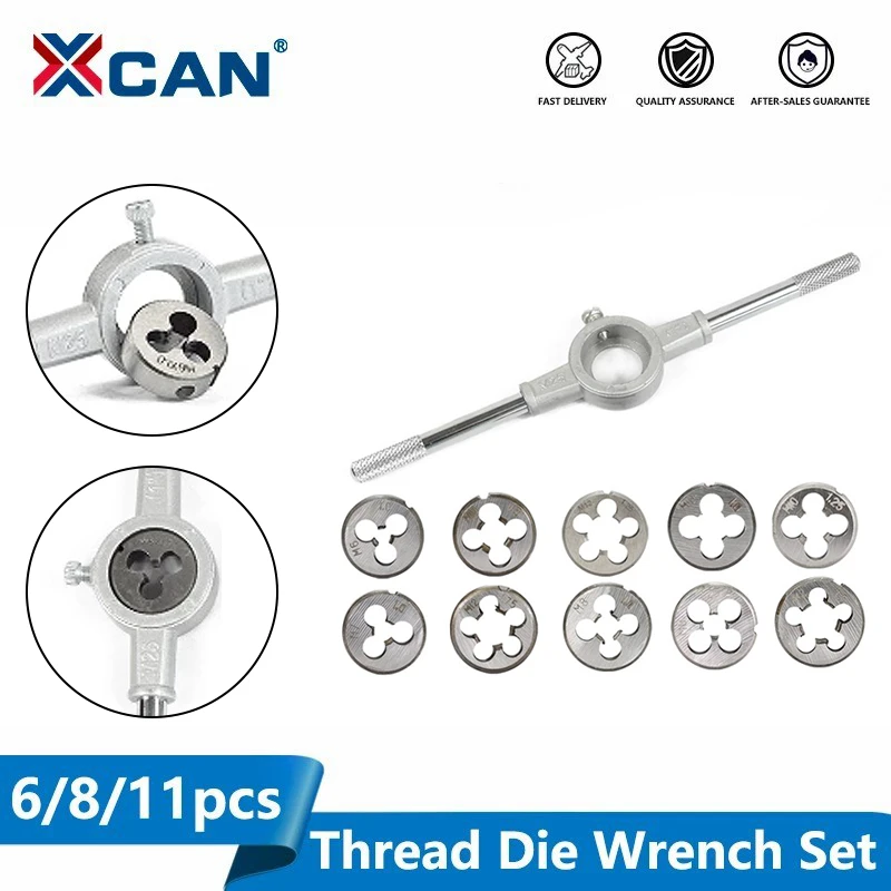 XCAN 6/8/11pcs Metric Die Wrench Sets Circular Die Kit Screw Thread Taps and Die Hand Tapping Tools