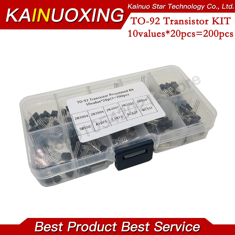 10value 200PCS BC337 BC327 2N2222 2N2907 2N3904 2N3906 S8050 S8550 A1015 C1815 Transistor Assortment Kit Transistors Box Pack