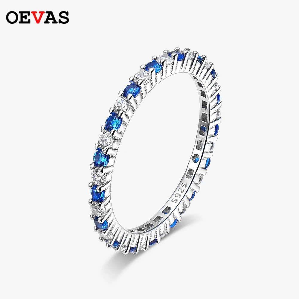 OEVAS 100% 925 Sterling Silver Ruby Sapphire Sparkling High Carbon Diamond Finger Rings For Women Party Fine Jewelry Wholesale