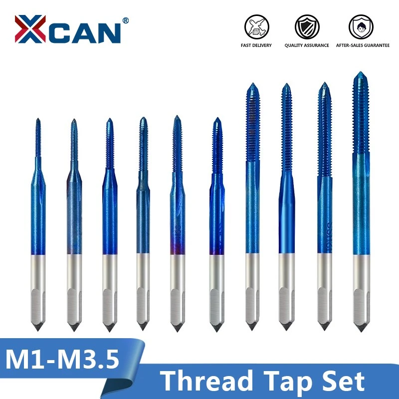XCAN Thread Tap 10pcs M1-M3.5 HSS Metric Plug Tap Screw Tap Drill with Adjustable Tap Wrench Nano Blue Coated  Machine Tap