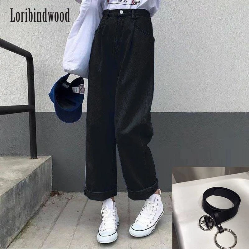 Jeans Women Solid Vintage High Waist Wide Leg Denim Trousers Simple Students All-match Loose Fashion Harajuku Womens Chic Casual