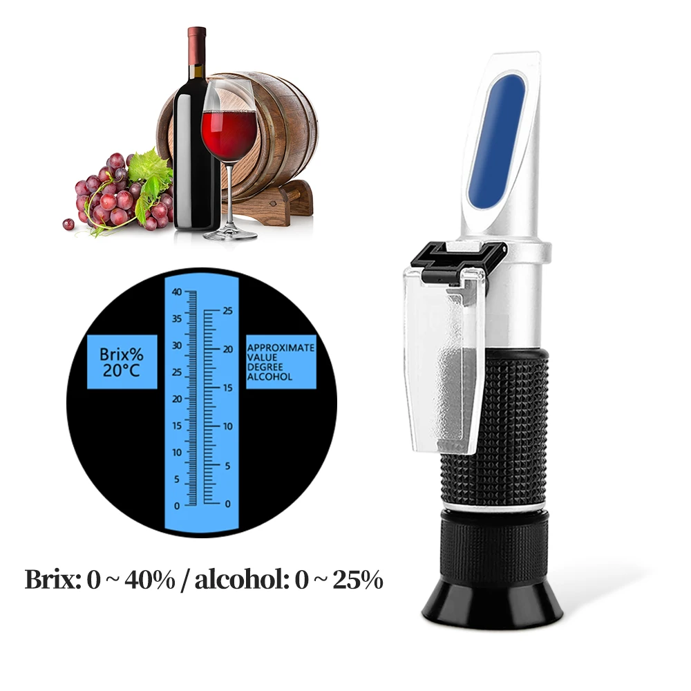 Hand held 0-40% brix 0-25% alcohol Refractometer Tester for Alcohol Brix Wort Beer Wine Fruit Grape Sugar Saccharimeter 40%off