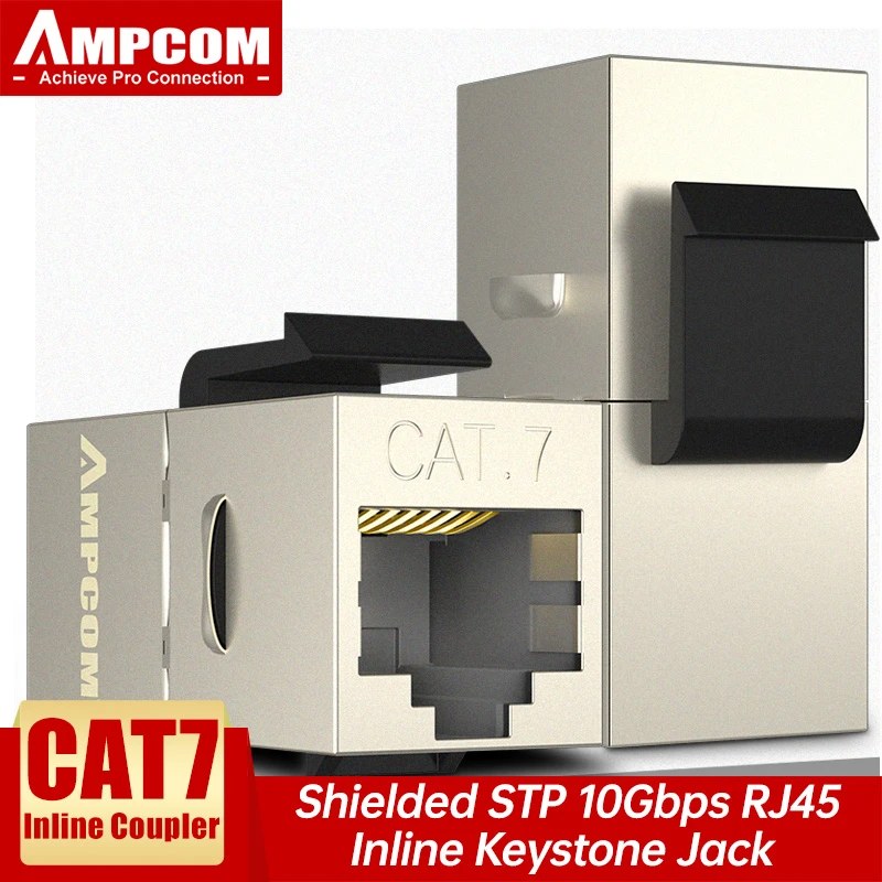 AMPCOM (UL Listed) CAT7/6/5E RJ45 In-line Coupler Keystone Jack, Shielded RJ45 Straight-Through Keystone Module Adapter Couplers