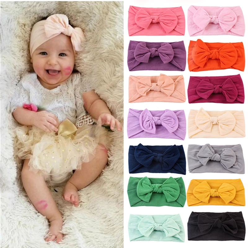 One Size Newborn Bow Headwrap Baby Girl Headband Nylon Bow Knot Baby Hair Band Infant Hair Elastic Turban Kids Hair Accessories