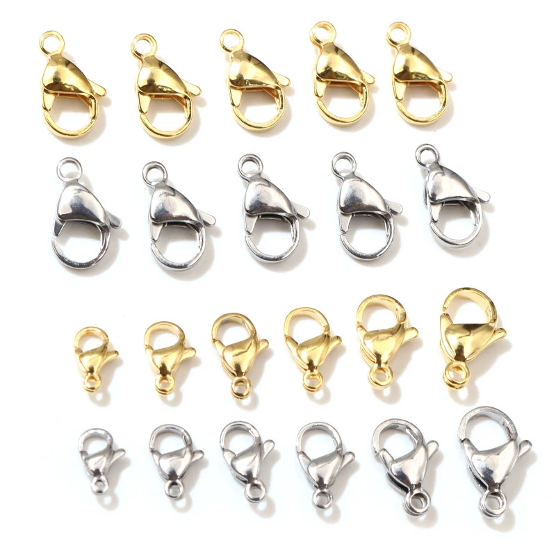 30pcs/lot 12*7mm 10*5mm Stainless Steel Gold Plated Lobster Clasp Hooks for Necklace&Bracelet Chain DIY Fashion Jewelry Findings