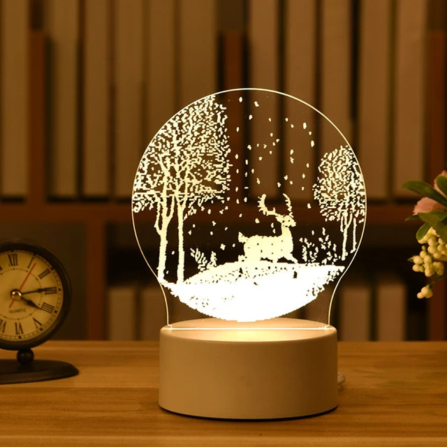 Christmas Decorations for Home Tree Elk Christmas 3D Acrylic USB Night Light Xmas Gift Navidad 2021 New Year Home Decore Garland