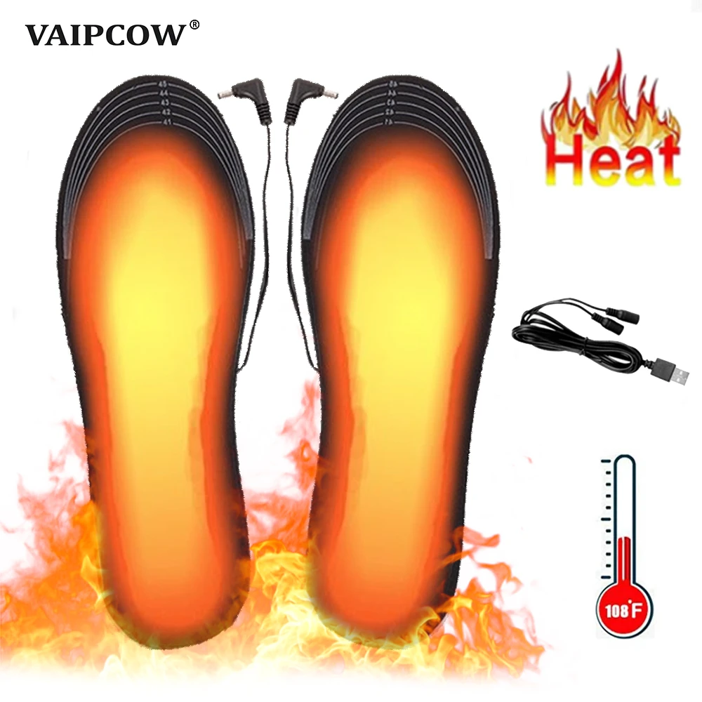 VAIPCOW USB Heated Shoe Insoles for Feet Warm Sock Pad Mat Electrically Heating Insoles Washable Warm Thermal Insoles man women