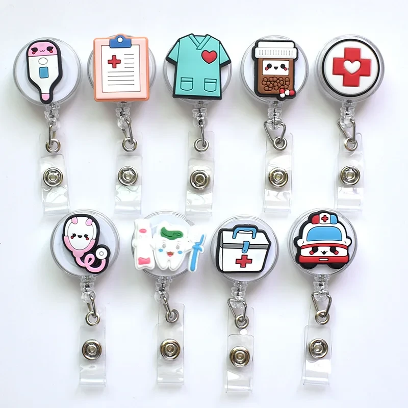 2021 New Design 1 Piece High Quality Silicone Retractable Hospital Nurse Badge Holder Reel Cute Cartoon ID Card Holder Keychains