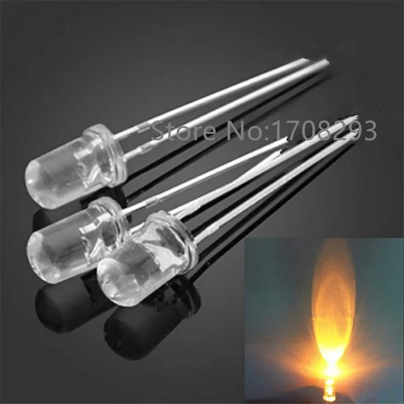 LED 5mm Diode Round Flashing Yellow Blinking Transparent LED Emitting Diode Bulb flash like a candle burning 2.0V