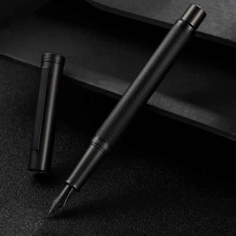 Hongdian Black Forest Metal Fountain Pen Titanium Black EF/F/Bent Nib Beautiful Tree Texture Writing Ink Pen for Business Office