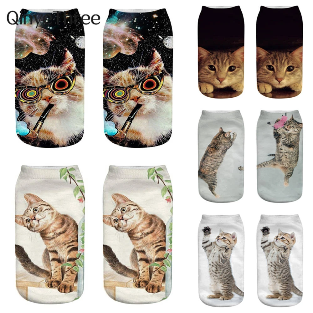 Women's Funny Animal Cute 3D Print Kitten Socks Women Ankle Socks Unisex Socks Fashion Sox Cartoon Cat For Female Dropship