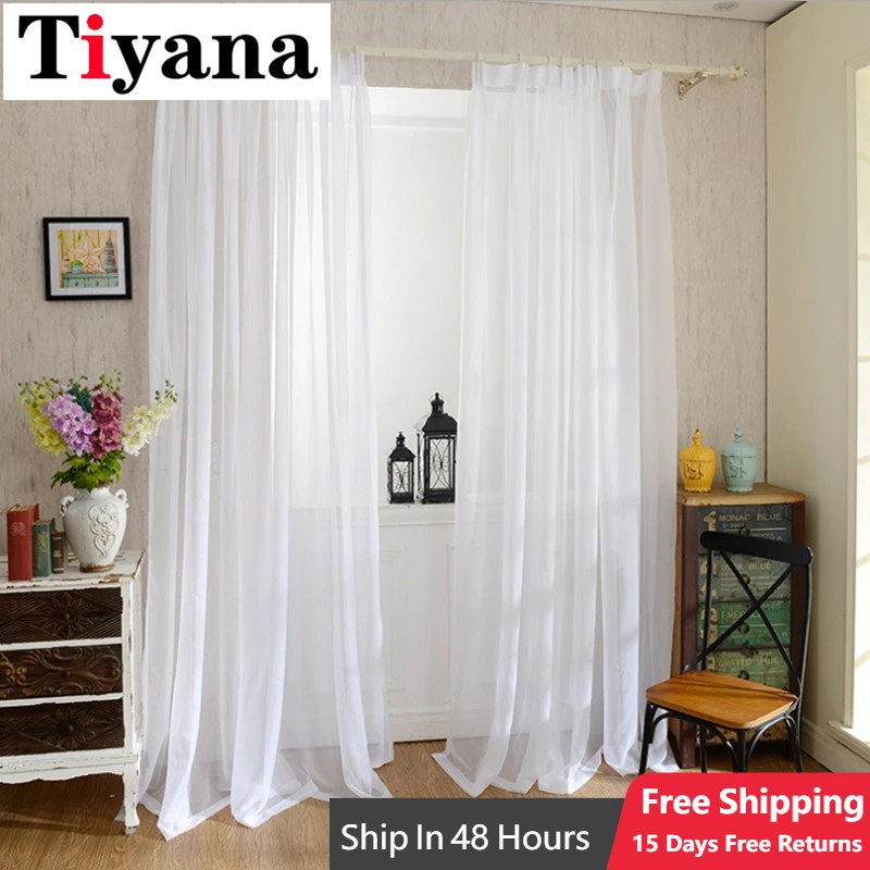 Europe Solid White Yarn Curtain Window Tulle Curtains For Living Room Kitchen Modern Window Treatments Voile Curtain P184Z40