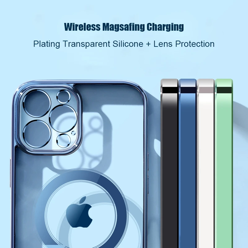 For iPhone 12 Case Magnetic Charging Magsafing Phone Case for iPhone 11 Pro Max 13 Mini ProMax Protect Clear TPU Plating Cover