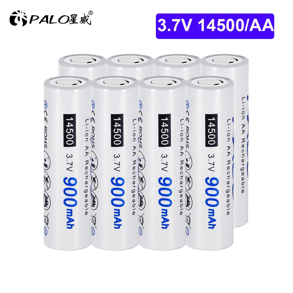 PALO 2-16pcs 14500 900mAh 3.7V Li-ion Rechargeable Batteries AA Battery Lithium Cell for Led Flashlight Headlamps Torch Mouse