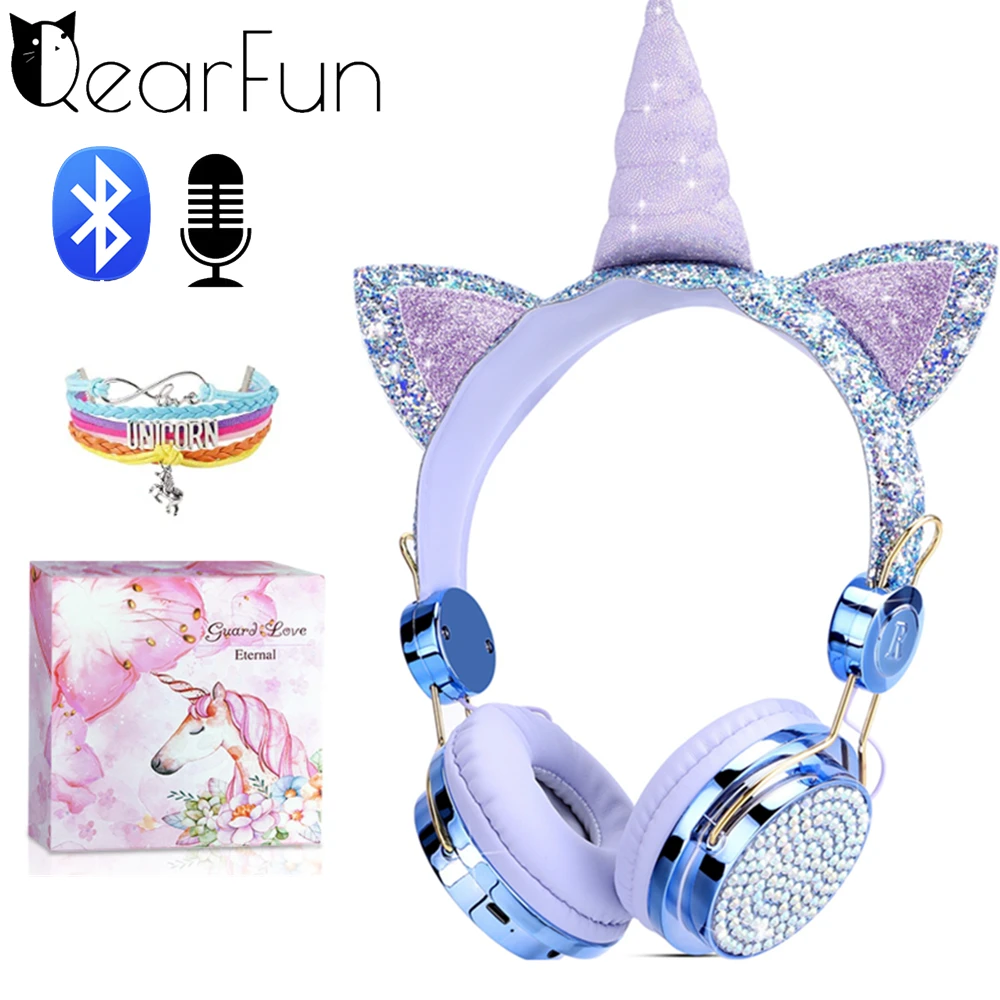 Cute Unicorn Headphones Wireless Girls Kids Cartoon Bluetooth 5.0 Earphone Built-in Microphone Stereo Phone Gamer Headset Gifts
