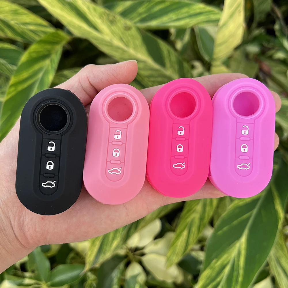 ZAD silicone key cover Case set shell skin For fiat 500 3 Buttons Flip remote Key Blank Fob Auto parts car accessories colorful