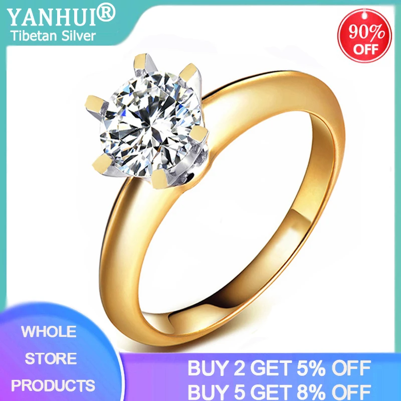 Top Quality Silver 925 Ring With 18KRGP Stamp Real Yellow 18K Gold Ring Solitaire 8mm 2.0ct Lab Diamond Wedding Rings For Women