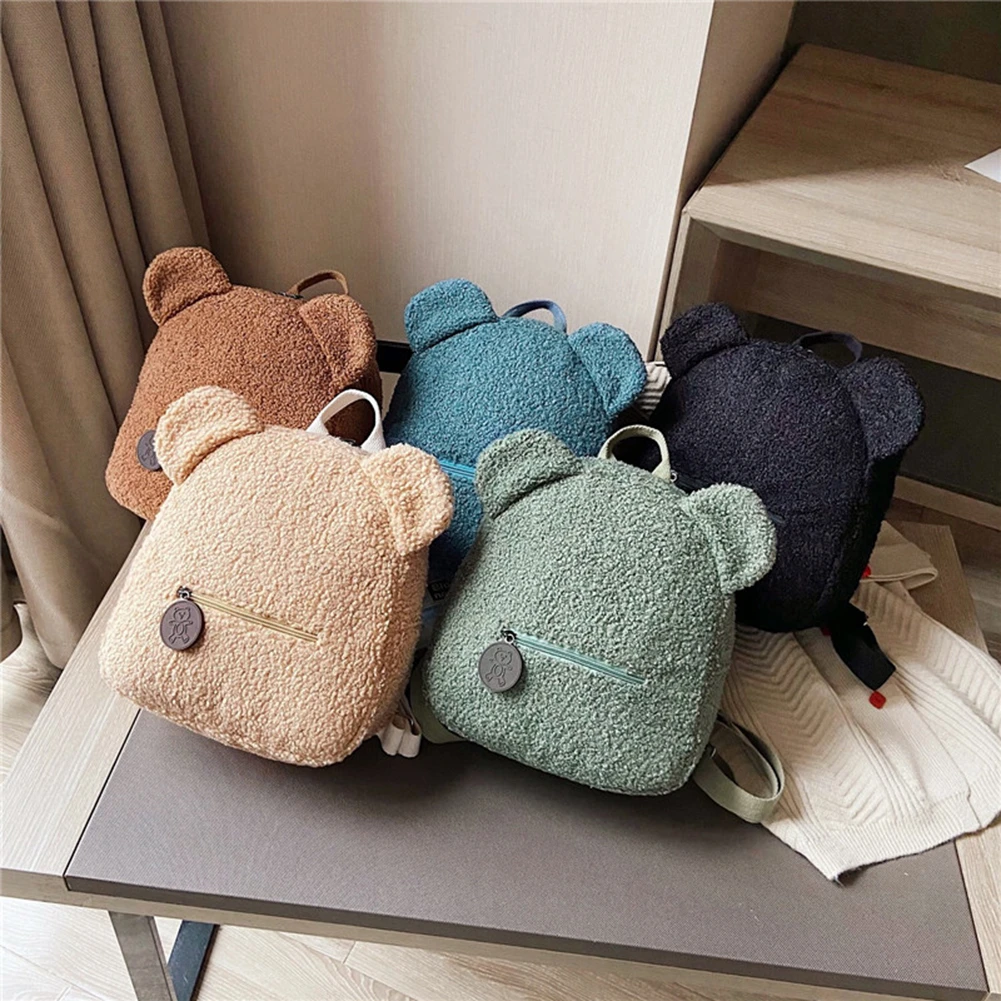 Portable Mini Children Travel Shopping Rucksacks Casual Autumn Winter Lamb Fleece Women's Backpack Cute Bear Shaped Shoulder Bag