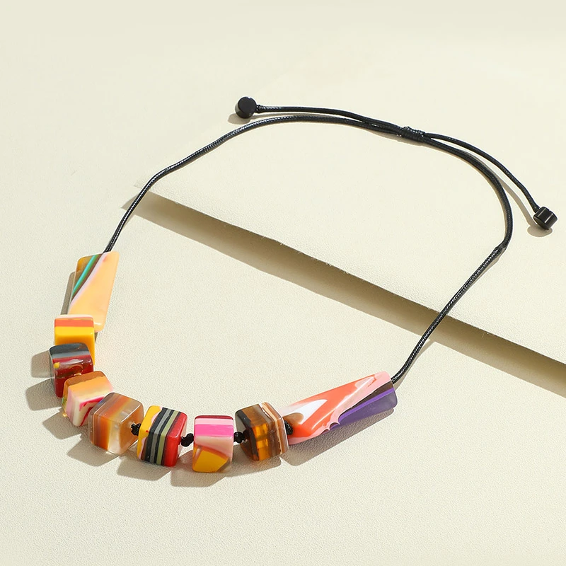 GuanLong Rainbow Acrylic Statement Necklace Women Boho Ethnic Custom Necklaces Female Big Vintage Resin Beads Jewelry for Girls