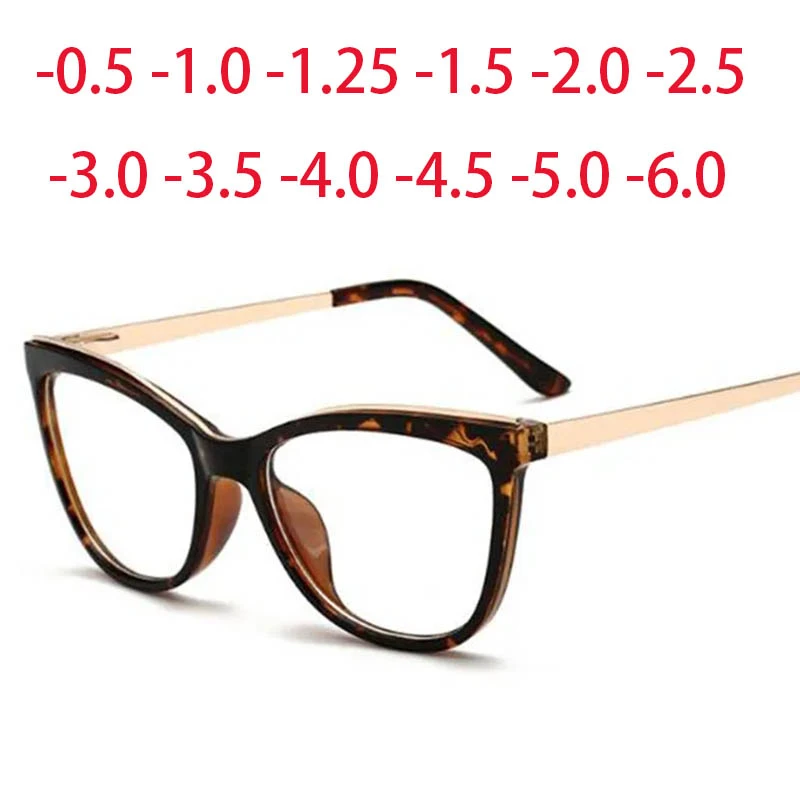 Diopter 0 -0.5 -0.75 -1.0 -1.5 -2.0 -3.0 To -6.0 Myopia Glasses Anti Blue Light Cat Eye Big Frame Prescription Eyewear