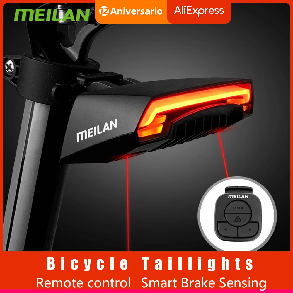 MEILAN X5 Bike Brake Light  Flash Tail Light Rear Turn Bicycle Wireless Remote Control Turning Cycling Laser Safety Line Lights