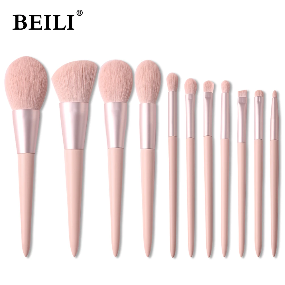 BEILI 11 pcs Pink Makeup Brushes Set Eyebrow Eyelash Powder Synthetic Foundation Brushes Makeup Cosmetics Beauty Make up Brushes