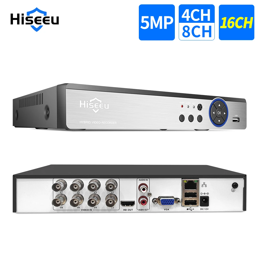 Hiseeu 4CH 8CH 1080P 5 in 1 DVR video recorder for AHD camera analog camera IP camera P2P NVR cctv system DVR H.264 VGA HDMI
