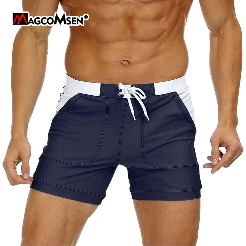 MAGCOMSEN Summer Shorts Men Quick Dry Swimwear Swimsuits Swim Boxer Trunks Surf Board Shorts With Pocket Beach Sunbathing Shorts