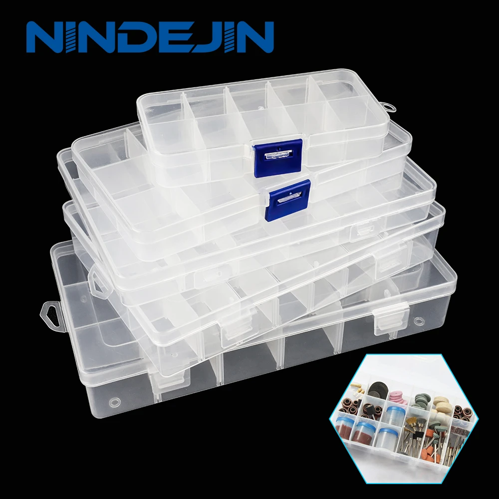 NINDEJIN plastic box 10-24 grids Jewelry box organizer Eco-Friendly PP transparent jewellry screw box for pills key coin storage
